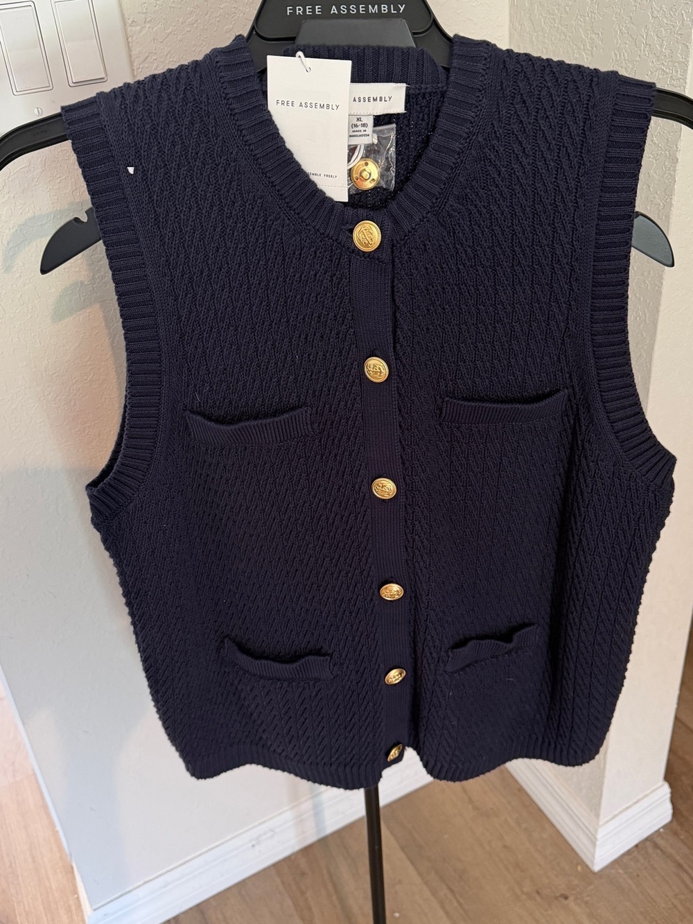 Free Assembly Navy Cable-Knit Button Vest. Made Extremely Well